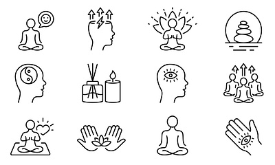 Yoga in Lotus Pose Harmony Line Icon Set yin yang