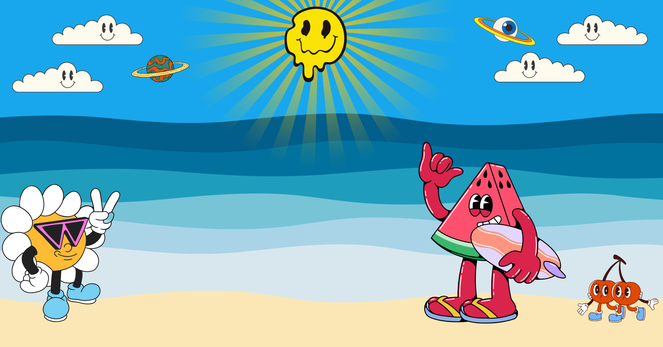 A Day at The Beach cartoon graphic design print on demand t shirt trippy tshirt