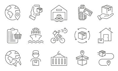 Delivery Service and E-commerce Line Icon Set bike