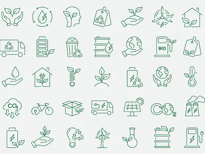 Bio Fuel, Green Energy Line Icon Set pollution