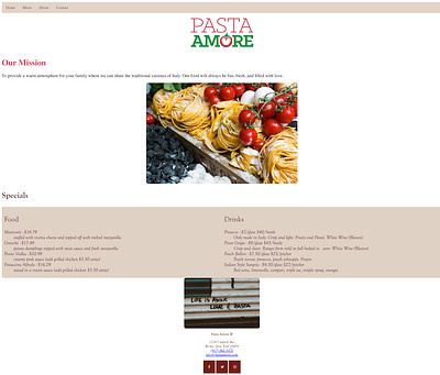 Pasta Amore Website ui ux web design