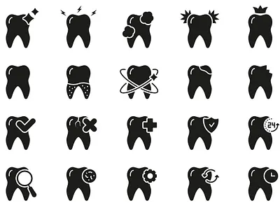 Tooth Care Silhouette Icon Set denture