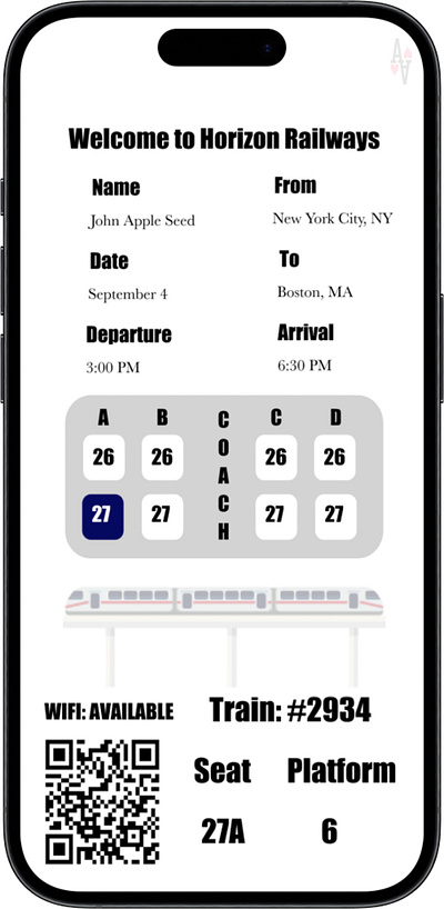 Horizon Railways Digital Ticket graphic design ui web design