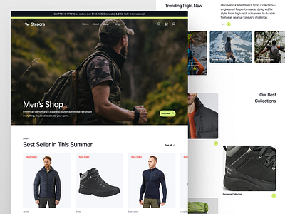 Stepora - Men's Shop catalog clean e commerce figma fitness framer landing page modern design product design shop shopify sport ecommerce sport website sportsfashion sportswear store ui web design webflow