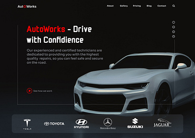 AutoWorks –Bold Hero Section for Automotive Website. UI design automobile automotivewebdesign autorepairui boldtypography car carbranding carwebsite darkui herosectiondesign landingpageinspiration modernwebdesign ui uxforcars