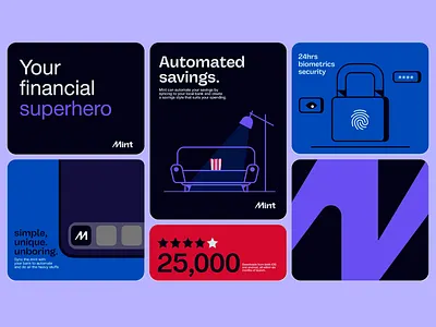 Financial Branding Design Concept for Mint app visuals banking solution biometric security bold colors branding concept clean typography creative layout digital wallet finance ui financial app fintech branding graphic identity mobile interface money manager product showcase purple theme savings automation sleek design ui presentation user interface