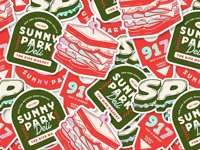 Sunny Park Stickers + Packaging brand designer brand identity brand stickers branded packaging branded stickers branding deli deli brand diecut stickers illustration illustrator new york new york deli package design package designer packaging sticker sticker design sticker pack stickers