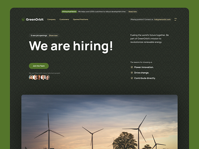 Green Energy - Hiring Hero button clean energy cta energy green green energy header hero layout list navbar section template