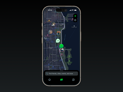 Location Social Media iOS App Map Dark Mode appearance area dark mode design geolocation gps ios iphone map mobile pin social media ui ux