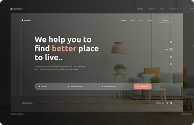 Real Estate Rent Platform home interior landing rent slider ui ux