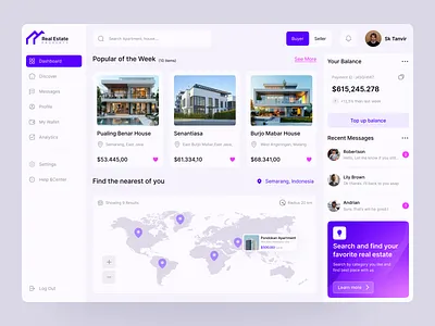 Real Estate Dashboard - Property animation booking clean dashboard home house kanban management marketplace minimalist modern property real estate rent rental ui ux web design