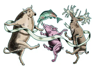 Dancing Animals Illustration animals branding cow dancing deer design fish graphic design illustration pig