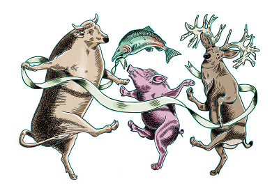Dancing Animals Illustration animals branding cow dancing deer design fish graphic design illustration pig