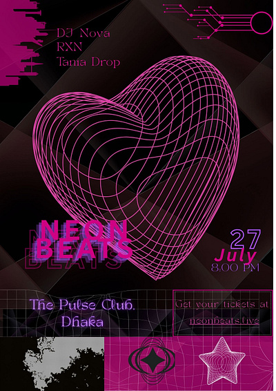 Techno Poster branding concert poster cool design flyer graphic design neon pink poster print techno