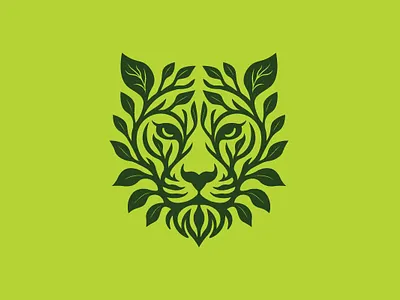 Natural tiger logo animal branches green leaf logo logos nature strong tiger tiger head vector wild wild life