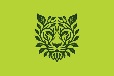 Natural tiger logo animal branches green leaf logo logos nature strong tiger tiger head vector wild wild life