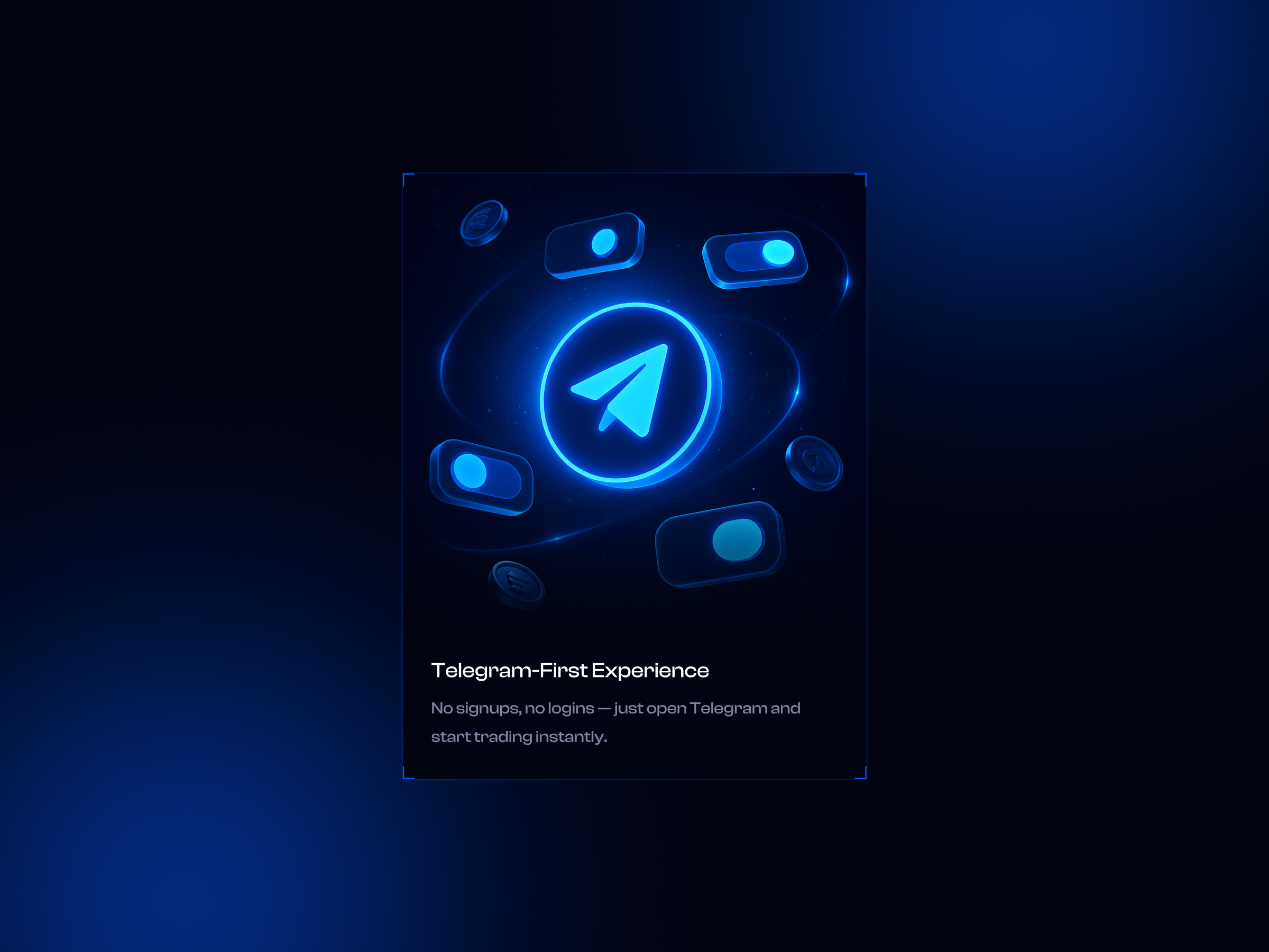 Crypto UI Feature Card - Telegram Integration animation blockchain crypto crypto design crypto website finance design finance website financial website fintech platform fintech website fintech website design landing landing page saas token ui ui ux wallet landing page web design web3