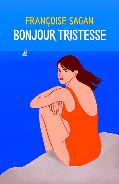 Bonjour Tristesse Book Cover Design book cover digital drawing editorial graphic design illustration lettering portrait sea summer woman