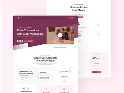 Landing – One Page Demo | pixfort Theme bento boxes branding circles features footer gradient header hero section homepage icons landing page menu navigation one page pricing tables reviews social proof sticky testimonials video
