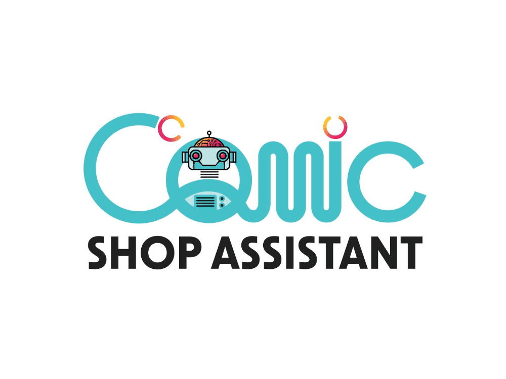 Comic Shop Gif Animation animation app bounce cartoon character character animation gif logo animation looping gif modern mograph motion graphics overlap robot software strokes tech technology logo trim patch typography