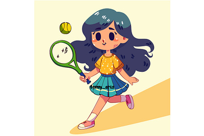 Cartoon Girl Playing Tennis activity athlete athletic ball cartoon championship character competitive exercise game healthy olympic player racket sport sporty team tennis winner workout