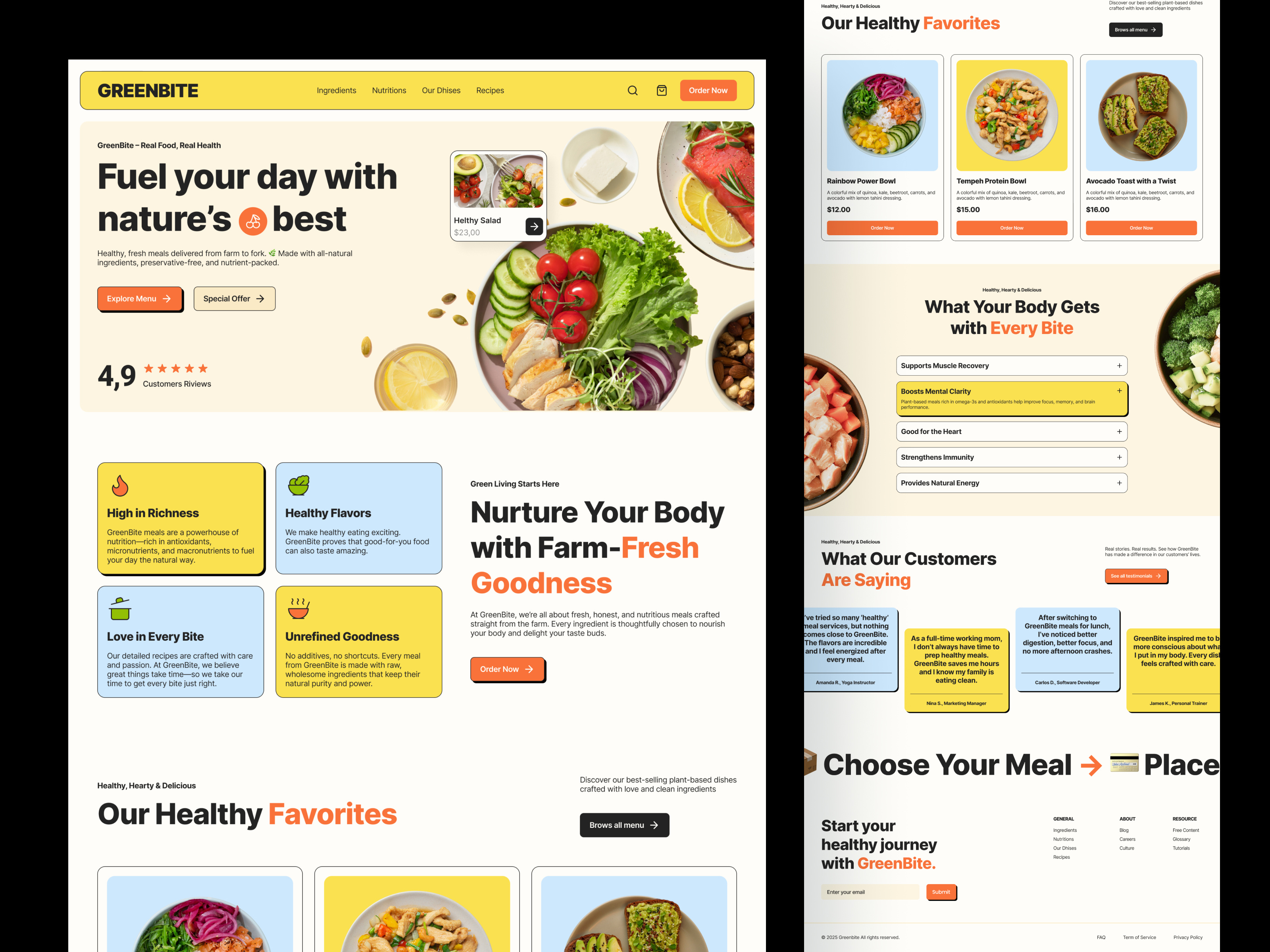 Greenbite - Real Food Restaurant colorfull delivery elementor food framer health landing lifestyle order page restaurant shop store theme ui webflow website wordpress