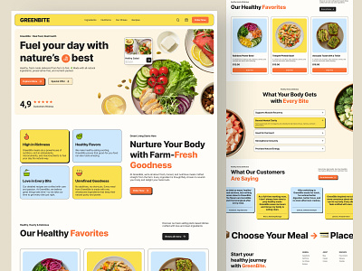 Greenbite - Real Food Restaurant colorfull delivery elementor food framer health landing lifestyle order page restaurant shop store theme ui webflow website wordpress