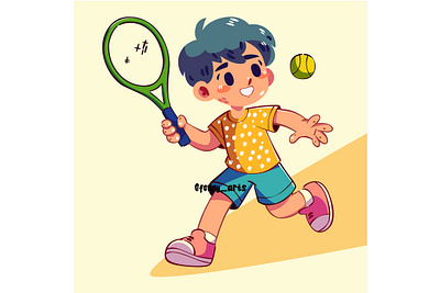 Drawing Cartoon of a Boy Playing Tennis activity athlete athletic ball cartoon championship character competitive exercise game healthy olympic player racket sport sporty team tennis winner workout