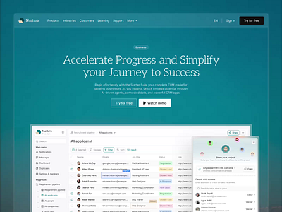Nurtura - Animation CRM Landing Page analytics animation b2b cansaas clean crm crm design design interface landing landing page management minimalist modern modern design saas ui ux web design