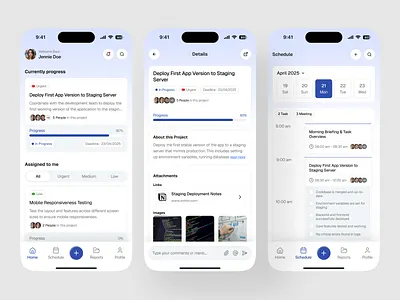 Tasktify - Task Management Mobile App assigned calendar clean deadline employee link management meeting mobile mobile app modern productivity project reports schedule scrum task tools app uiux