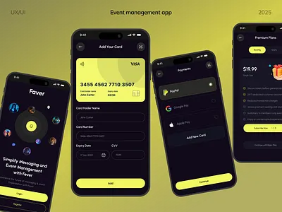 Event App UI – Login, Payments & Premium Access booking booking app concert dating event event app event management event planning events figma design meetup mobile app mobile ui party app rubel hossain social ticket ticket app ui ux visual design