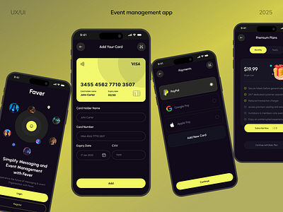 Event App UI – Login, Payments & Premium Access booking booking app concert dating event event app event management event planning events figma design meetup mobile app mobile ui party app rubel hossain social ticket ticket app ui ux visual design