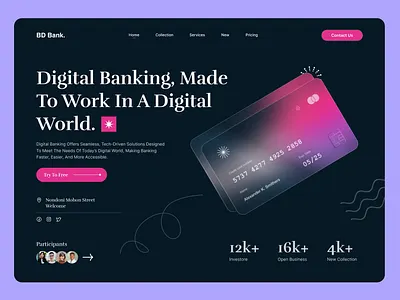 BD - Landing Page | Hero Header 💳 3d 3d illustration bank banking blockchain card clean credit dark app dark mode dark theme dashboard minimal mockup navigation typography value proposition wallet web website