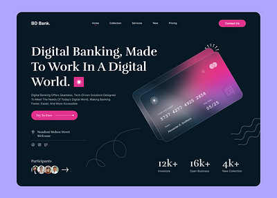 BD - Landing Page | Hero Header 💳 3d 3d illustration bank banking blockchain card clean credit dark app dark mode dark theme dashboard minimal mockup navigation typography value proposition wallet web website
