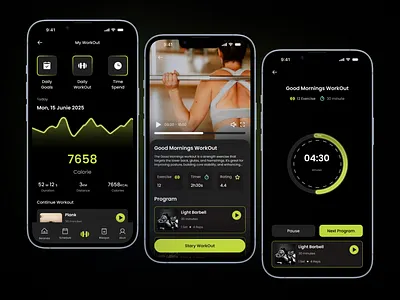 Workout Mobile App – Live Timer & Workout Program Flow daily workout fitness app graphic design gym app gym mobile app timer timer mobile ui workout app mobile