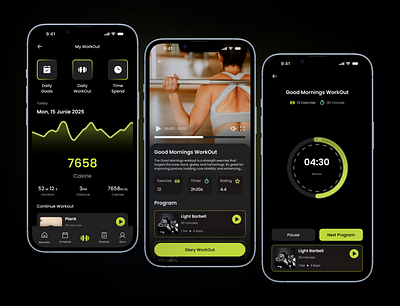 Workout Mobile App – Live Timer & Workout Program Flow daily workout fitness app graphic design gym app gym mobile app timer timer mobile ui workout app mobile