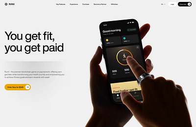 Landing page for RunX animation blockchain healthcare landingpage natural ring ring app token ui uidesign