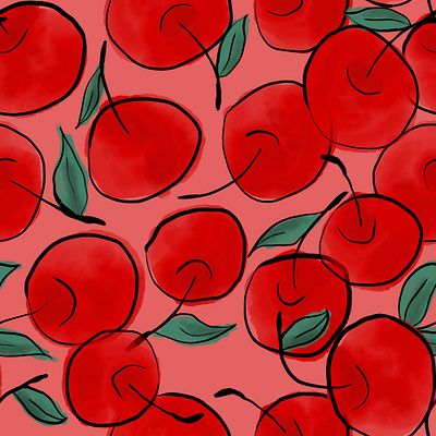 Red Cherries on Pink. Seamless pattern cherry fabric fashion ink packaging pattern pink red seamless textile watercolor