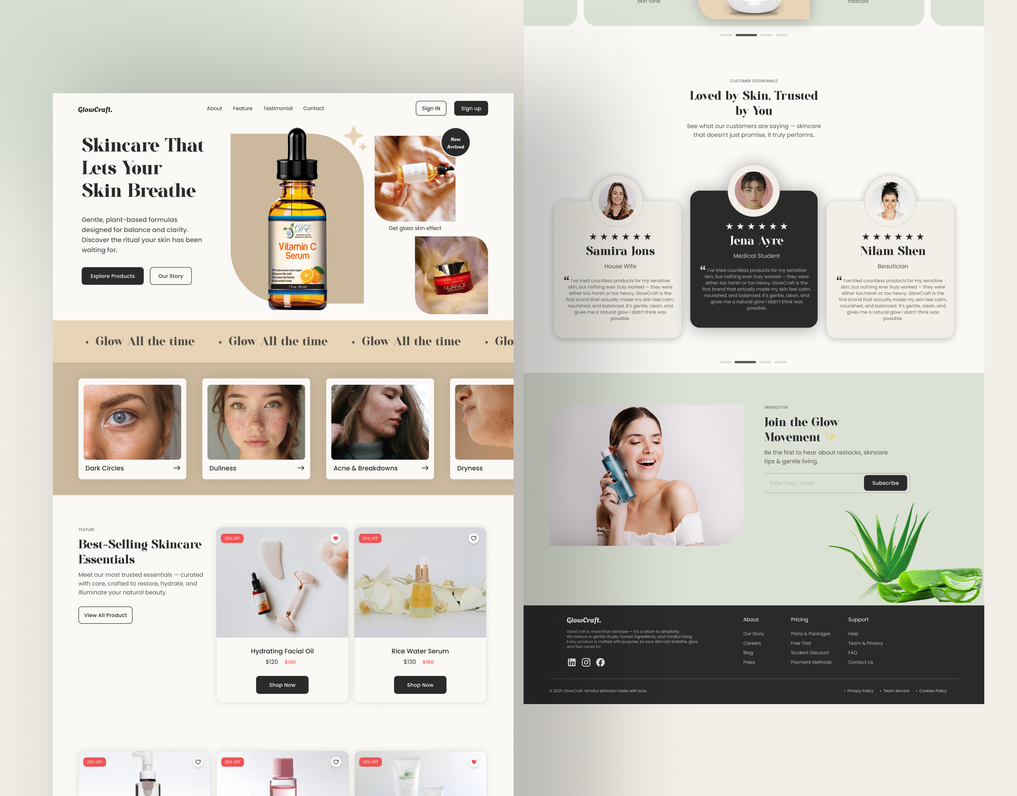 💧 GlowCraft – Minimal Skincare UI animation branding design graphic design illustration logo motion graphics s ui vector