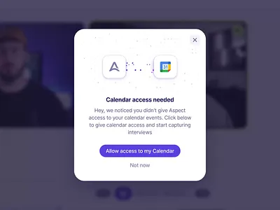 Calendar Integration modal made with Rive animation integrations modal product design