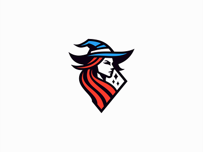 Red Haired Witch Logo beauty branding design emblem face fantasy gaming halloween hat icon identity illustration logo mark mystical symbol vector witch woman