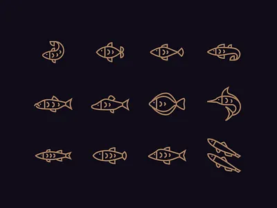 Fish icons branding design dribbble fish fish icons graphic design icon illustration linear icons logo logotype ocean sea ui water