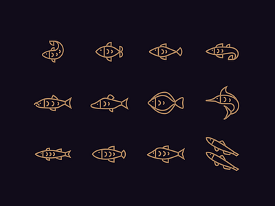 Fish icons branding design dribbble fish fish icons graphic design icon illustration linear icons logo logotype ocean sea ui water