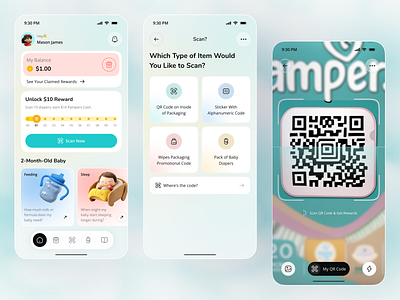 Scan Page – Baby Rewards App app app design babyrewardsapp barcodescanner ios loyaltyapp mobile mobile app mobile ui parentingapp scanpage ui design uiux