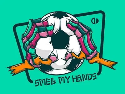 Smell my hands ball bones cartoon glove goalkeeper hads illustration skeleton soccer vector