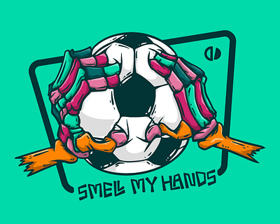 Smell my hands ball bones cartoon glove goalkeeper hads illustration skeleton soccer vector