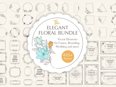 Luxury Floral Decoration Bundle branding bundle decoration decorative design floral flowers frames graphic design illustration logo retro vector vintage wedding wreath