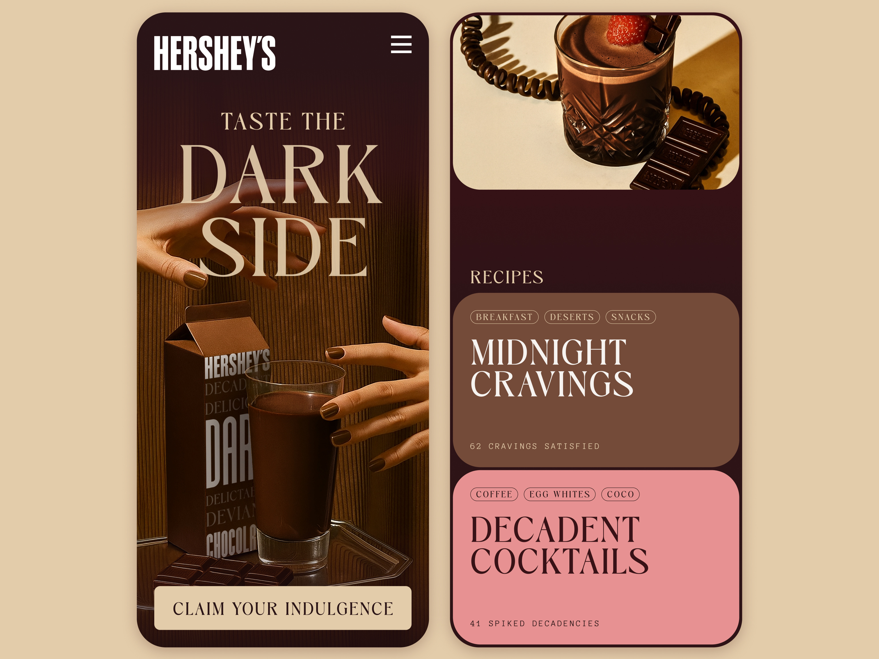 Daily UI (Landing Page) — Hershey's Dark Chocolate Milk ai branding brown chocolate daily ui dark design food hersheys landing page luxury marketing mobile photography product launch prompt design temptation ui