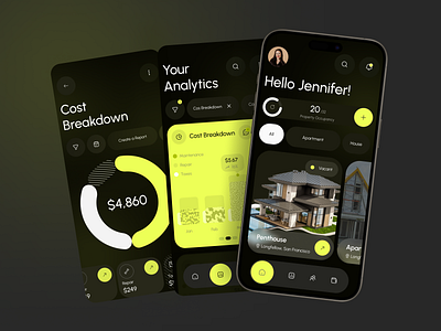 Property Management Mobile App -Dark Mode app design app interface application ui dark mode management mobile mobile app design mobile app ui mobile ui modern app ui modern ui property mobile app real estate design real estate ui ui design ui ux ui ux design