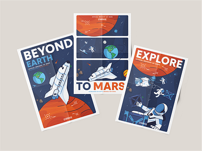 Starbase posters astronaut astronomy beyond branding design earth explore galaxy graphic design icon icon set illustration mars nasa planets space spaceship spacex stars vector